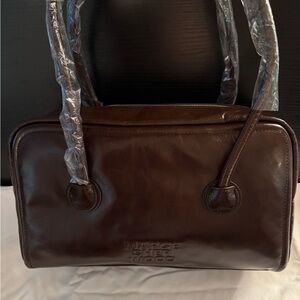 Marge Sherwood Boston Bag - Mocha Crinkle Brown Leather Handbag. New.